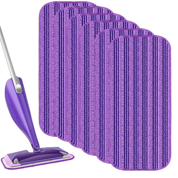 VPLONG Reusable Mop Pads Compatible with Swiffer Wet Jet, Wet Jet Pads Refills for Swiffer Mop, Wet and Dry, Microfiber Replacement Pads for Hardwood Floor Cleaning (6 Pack, Purple)