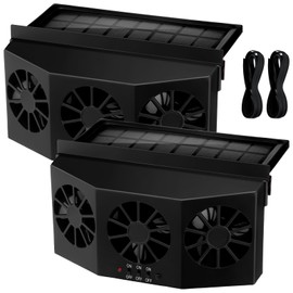 Tujoe 2 Pack Solar Powered Car Exhaust Fan 3 Fans Car Window 4500 RPM Air Vent Radiator Solar Energy Cooling Vent Exhaust for General Types(Solar 3 Fans,Black)