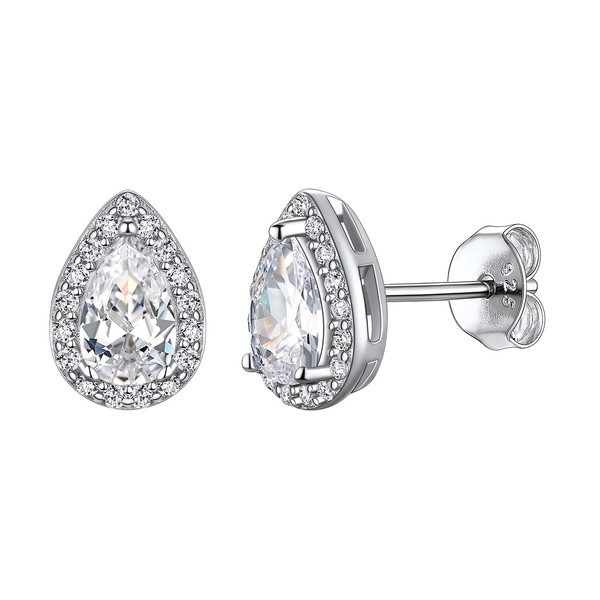 Suplight Crystal Earrings 925 Sterling Silver Birthstone Round Heart Pear