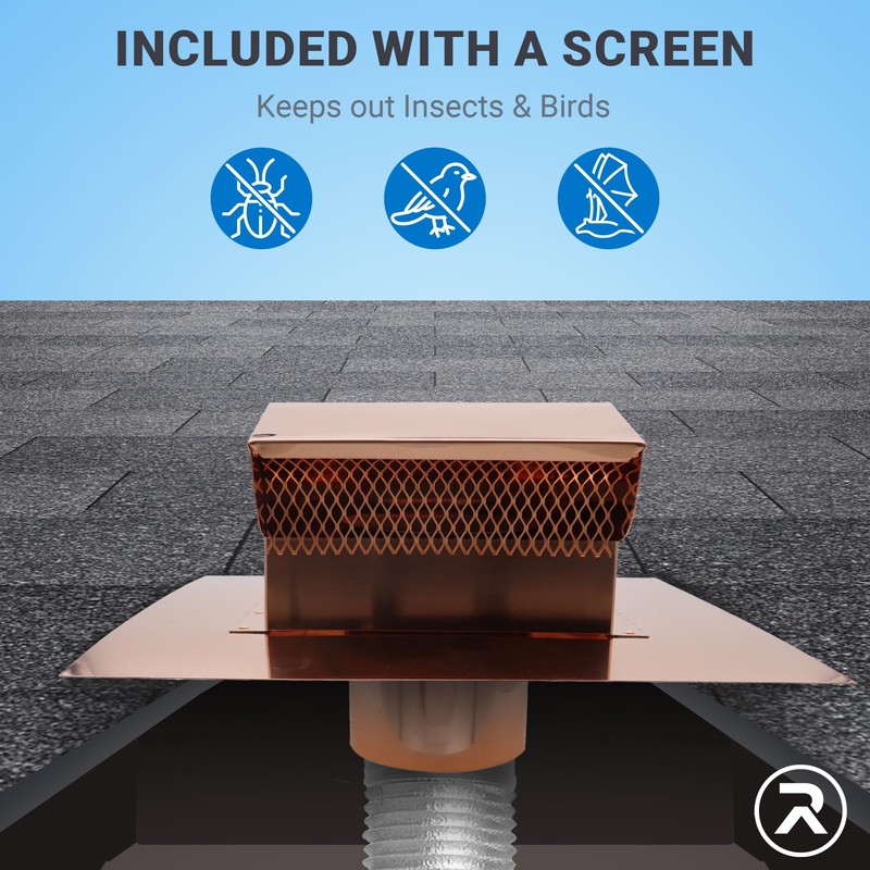 RDP Copper Rooftop Exhaust Vent Cap with Damper and Bottom
