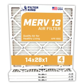 Filter King 14x28x1 Air Filter | 4-PACK | MERV 13 HVAC Pleated A/C Furnace Filters | MADE IN USA | Actual Size: 14 x 28 x .75"