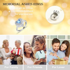 QGJNSGC Angel Wings Heart Cremation Ring Holds Loved Ones Ashes Heart Urn Ring for Ashes for Women Men Memorial Keepsake Finger Rings for Pet Human Ash Jewellery (Silver-blue, 6#)