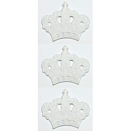 Set 3 Pcs Mini Small King Queen Princess Crown White Cartoon Embroidered Iron On Patch Craft Repair Embroidery Patch Applique DIY Clothing T-Shirt Polo Backpacks Cap Costume