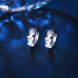 MICMIF Silver Hoop Earrings for Women Girls, Hypoallergenic 925 Sterling Silver Flowers Tiny Small Huggie Hoop Earrings Helix Cartilage Piercings Hoops