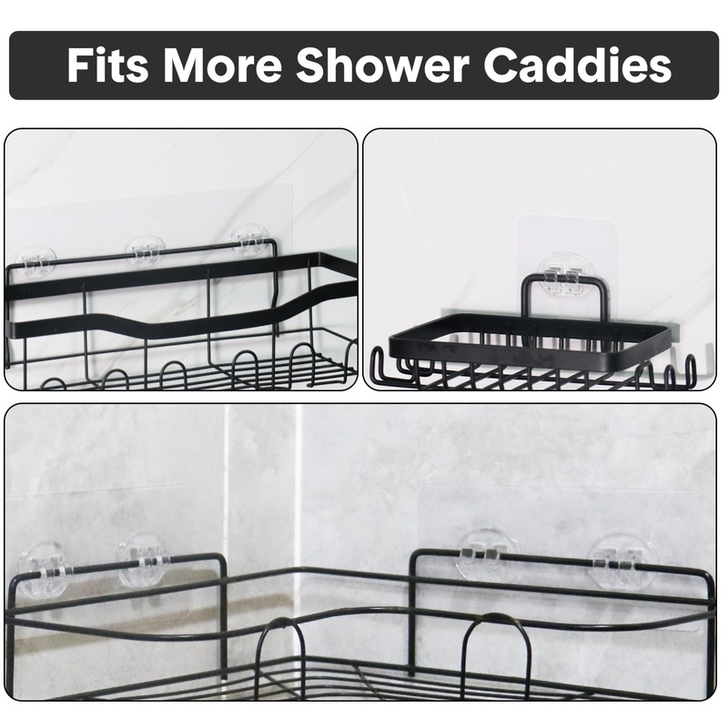 FEPTUASE Shower Caddy Adhesive Replacement, Transparent Strong Adhesive Hooks, No