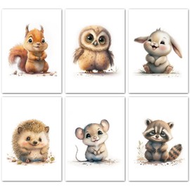 LAVEMA Pictures Children's Room Decoration Happy Forest Animals Poster A4 without Picture Frame Wall Pictures Boy Girl Animal Pictures Children's Room Baby Room Decoration Wall Poster