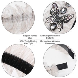TEBIEKOY Ruffled Headband for Women Non Slip Fashion Flounce Headbands Exquisite Pleated Rhinestone Hairband Butterfly Lace Mesh Hair Accessories