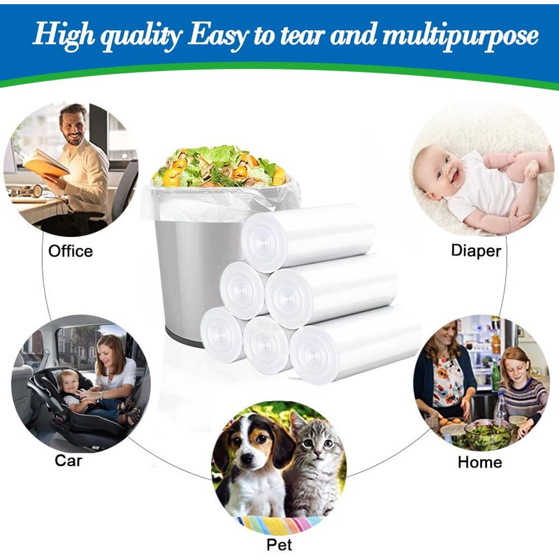 5 Gallon 60pcs (Fit 4.5-5.3 Gal) Small Clear Trash Bags