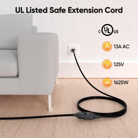 UL Listed 6 FT Extension Cord, 16AWG 3 Prong Grounded Heavy Duty Indoor Black, 125V 13A 1625W, Appliance Power Cord for Coffee Maker,Vacuum Cleaner,Microwave Oven,Fan and juicer,PC,Home and Office