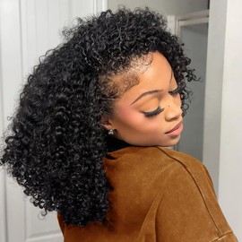 GCTGCT Kinky Curly Half Wig Human Hair 200 Density 3 In 1 Seamless Flip Over Half Wigs Beginner Friendly Wear Go Glueless Kinky Curly Wig Human Hair Drawstring Headband Wig for Women 18 Inch