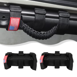 HTHE Grab Handles Grip Handle Roll Bar Grab Handle for Jeep Wrangler JK JL JT YJ TJ 1992-2023 Interior Accessories (2Pcs,with USA Flag Pattern,Oxford) Black