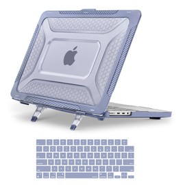 MOSISO Compatible with MacBook Pro 14 inch Case 2025, 2024-2021 M4 M3 M2 M1 A3112 A3185 A3401 A2918 A2992 A2779 A2442,Honeycomb TPU Bumper Hard Case with Fold Kickstand&Keyboard Skin, Lavender Gray