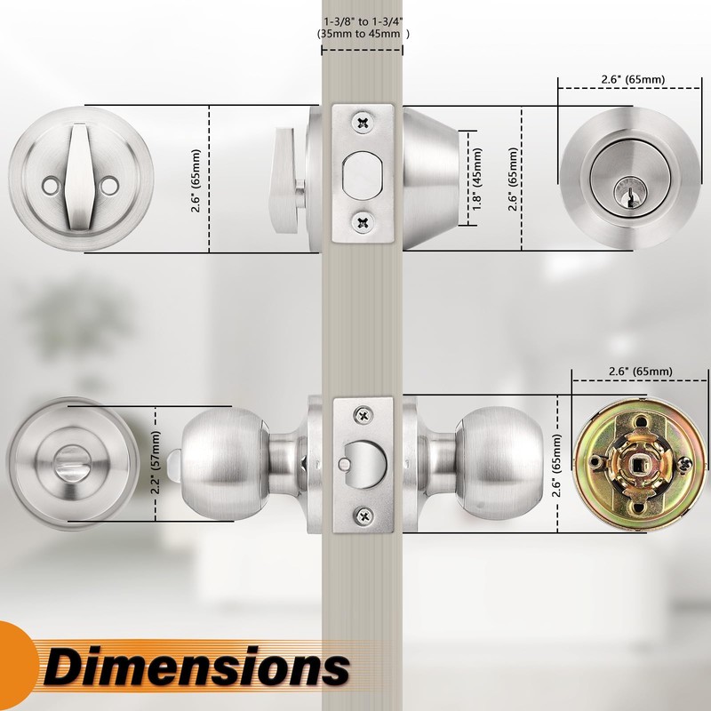 Probrico 3 Pack Exterior Door Knob and Single Cylinder Deadbolt