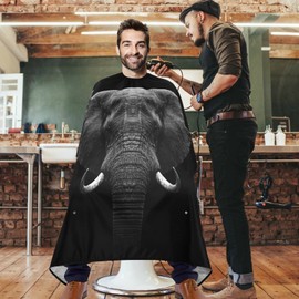 visesunny Barber Cape Elephant Black 3d Print Polyester Hair Cutting Salon Cape Apron Anti-Static Haircut Water-Resistant Shaving Cloth Beard Shaving Bib Hairdressing Cape