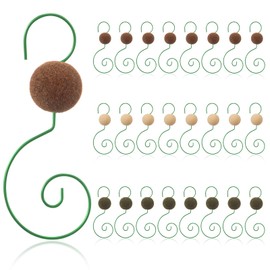 Cinnvoice 24 Pcs Velvet Christmas Ornament Hooks Christmas Tree Decorative Shaped Hangers Green Wire Swivel Ornament Metal Hooks with Velvet Beaded for Crafts Xmas Tree Decoration