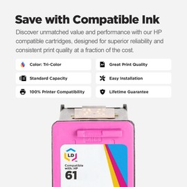 LD Remanufactured Ink Cartridge Replacements for HP 61 (2 Black, 2 Color, 4-Pack) Compatible with Deskjet 1000 1010 1011 1012 1015 1050 1051 1055 Envy 4500 4501 4502 4503 OfficeJet 2620 2621 2622