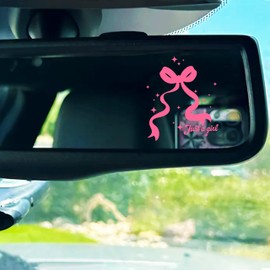 Set 2Pcs Just a Girl Rearview Mirror Decal Girly, Pink Bow Decals Inspiration, Selflove Stickers Water Bottle Laptop Sticker Vinyl Waterproof 1,7x2 Inches Decal Accessories Gift for Girl Mom Friend