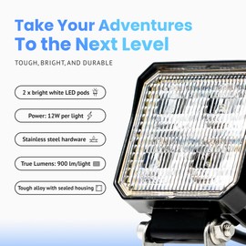 Alpena TrekTec MS4 LED Pod Lights, Off Road Lights, Square Fog Lights for Cars, Trucks, SUVs, CUVs, and UTVs, ATV Lights, Stainless Steel Ditch Lights for 12V to 24V, 4 LED Lights Per Pod, 2-Pack