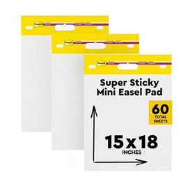 Post-it 577SS-6 - Mini caballete calcomanía de 15 x 18 pulgadas, 20 hojas/bloc, 6 almohadillas para orejas, papel autoadhesivo de alta calidad, color blanco, 3 almohadillas