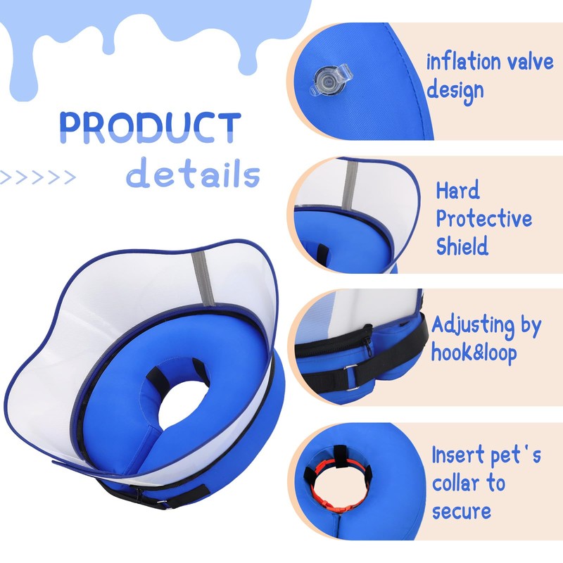 Supet Raised Inflatable Dog Cone Collar to Stop Licking, Soft