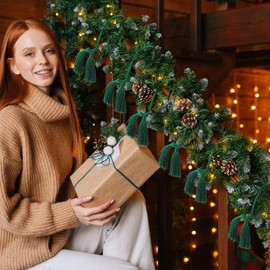 Zhengmy 15 Pcs 20 Inch Christmas Garland Ties with Tassels Fabric Covered Christmas Decorative Twist Ties for Banister Reusable Flexible Twist for Xmas Home Decorations Holiday Craft Wrapping (Green)