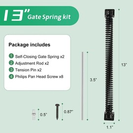Wmebee 13 Inch Self Closing Gate Spring, Adjustable Tension Gate Closer for Wooden & Vinyl Fence, Steel, Black (2 Pack)