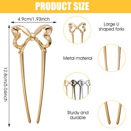 4 Pcs French Twist Hair Pin for Women Girls Metal Bow French Pins U Shaped Hair Hairpins Gold Forks Hairstyle Accessories Ideal for Thick Buns and Twist (Gold, Silver, Black)