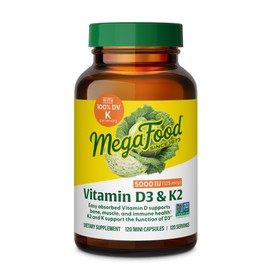 MegaFood Vitamin D3 5000 IU (125 mcg) - Vegetarian Supplements with Vitamin D3 K2 - Supports Bones, Teeth, Muscles & Immune Health - Certified Non-GMO - 120 Mini Capsules, 120 Servings
