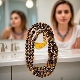 DHYANARSH SK ORGANIC Tiger eye Stone mala/necklace of 8mm 108 +1 Beads for Unisex fashion and prayer