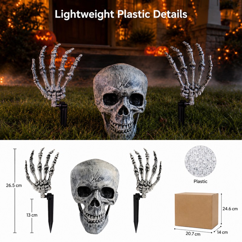Halloween Skeleton Yard Decoration – 3-Piece Skull & Bone Arm