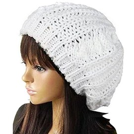 EUBUY Winter Warm Baggy Beret Chunky Knitted Braided Beanie Hat (White)