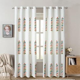 VOGOL Country Style Grommet Curtains, 2 Packs Light Filtering Drapes for Living Room, Leaves Embroidered Decorative Window Treatments for Home Office, 52 x 96, White