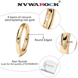NVWAROCK 3mm Rings for Women 14K Real Gold Plated Round Edged Ring Non Tarnish Minimalism ring Cute Stacking Thumb Pinky Band Size 5 to 10 Gold and Silver 1PC/2PCS/3PCS, Metal, No Gemstone
