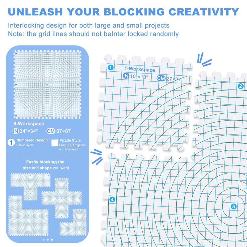Aeelike Blocking Mats for Knitting and Crochet, 9 Pack Thick