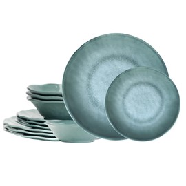 Missyip Melamine Dinnerware Set, Indoor and Outdoor Use Plates and Bowls Sets, Durable 12 Pcs Dishes Sets for 4, BPA Free Dishwasher Safe Not Microwave Not Oven