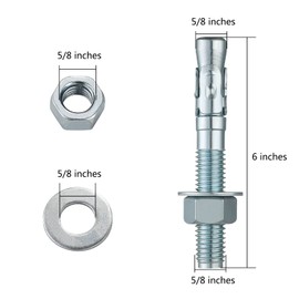 Wensilon 3/8x5 50Pcs Inch Standard Fasteners for Heavy-Duty Zinc Wedge Anchors for Cement and Concrete