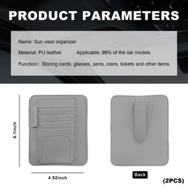 Dickno 2PCS Small Leather Car Sun Visor Organizer, Multifunctional Auto Visor Document Holder with Sunglasses Clip, Universal Car Interior Organizer for Drving License, Card, Pen (Gray)