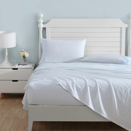 Laura Ashley - Sheet Set, Breathable Percale Cotton Bedding, 200 Thread Count, Deep Pocket, Chic Home Decor (Kate Blue, Queen)