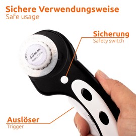 ECENCE Rollschneider für Stoff, Leder oder Papier - mit 45mm Ersatzklinge zum Nähen - Stoffschneider Nähzubehör Set - Rollmesser