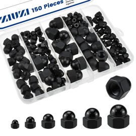 ZIUZI 150Pcs Black Nylon Hex Acorn Cap Nuts Set, 6 Sizes M3 M4 M5 M6 M8 M10 Bolt Cover Caps for Indoor Outdoor Use, Screw Covers Assortment