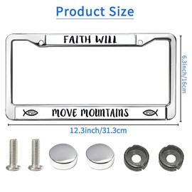 Faith Will Move Mountains License Plate Frame Anti-Theft Faithful Christ Saying License Plate Frame Inspirational Bible Promise for Patriotic People with Chrome Screw Caps