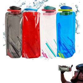 FDRJKN 4 Pcs Collapsible Water Bottle, Foldable Water Bottle, Collapsible Water Bottles, Folding Water Bottle, For Outdoor Sports, Hiking, Adventure, Travel, Cycling (Blue, White, Red, Black)