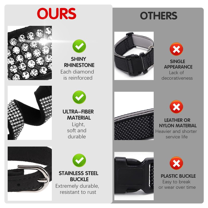 BINGPET Dog Collar for Small Dogs,Bling Rhinestone Puppy Collar Adjustable,Soft