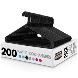 Utopia Home Plastic Hangers 200 Pack - Clothes Hanger with Hooks - Durable & Space Saving (Black)