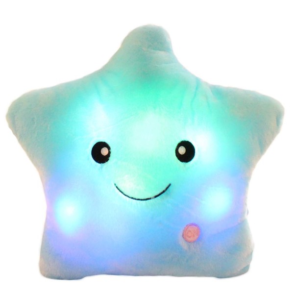 sofipal LED Twinkle Star Shaped Plush Pillow, Creative Night Light Glowing Cushions Plush Stuffed Toys Gifts for Kids, Decoration (Blue)