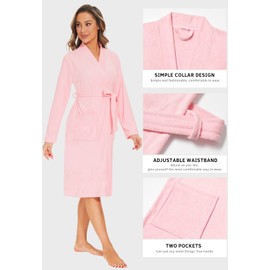ROSYLINE Bath Robes for Women Terry Cloth Bathrobe Knee Length Bath Gown Soft Kimono Robes Pink L
