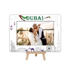 DETIHO Dubai Travel Picture Frame, 4x6 Dubai Themed Wooden Frame with Easel Stand for Home Decor Tabletop Display, Vacation Honeymoon Gifts for Friends Couples - B08
