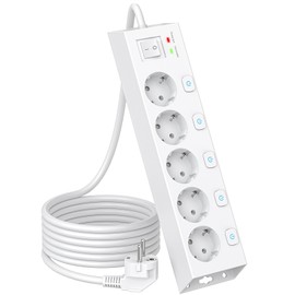 Power Strip Individually Switchable, 5-Way Multiple Socket Wall Mounted with Surge Protection 1050J for Home and Office, 2 m Cable (White)