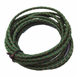 Glory Qin - Cordón de piel genuino trenzado redondo de 3 yardas para hacer pulseras y joyas (verde, 4 mm)