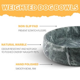 Karibiber Green Marble Dog Bowl, 6lbs Non-Slip,Non-Tipping Heavy Dog Food Bowl, Large Dog Dish, Weighted Food and Water Bowl for Large Dogs, Natural Marble, Easy to Clean, Holds 6 Cups